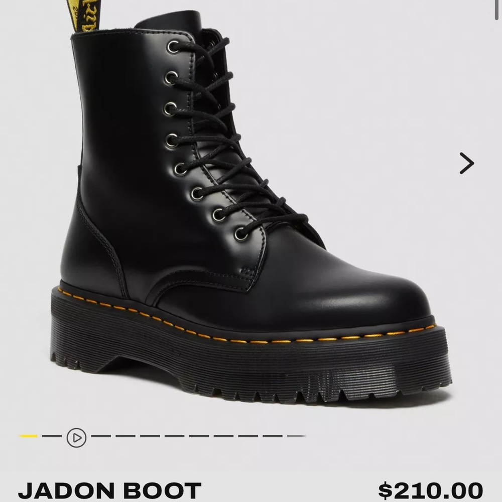 Dr. Martens Black Jadon Platform Lace-Up Boots with Yellow Welt